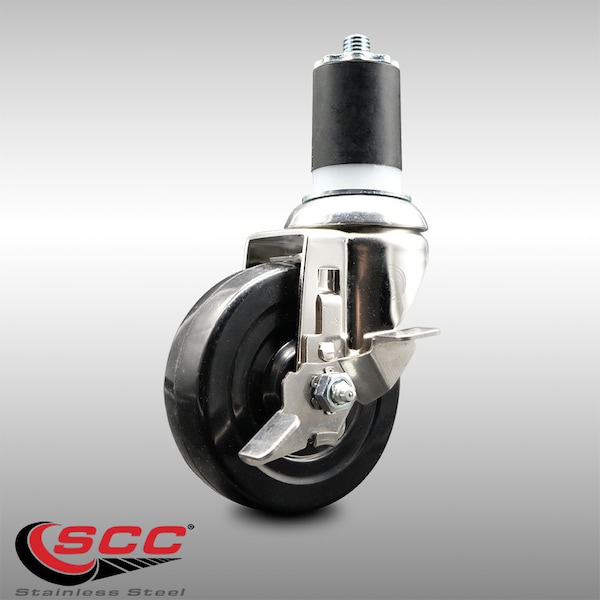 Service Caster 4 Inch 316SS Soft Rubber Wheel Swivel 1-3/4 Inch Expanding Stem Caster Brake SCC SCC-SS316EX20S414-SRS-TLB-134 - main